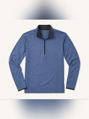 REI Men's Heathered Blue Quarter-Zip Pullover with Black Trim